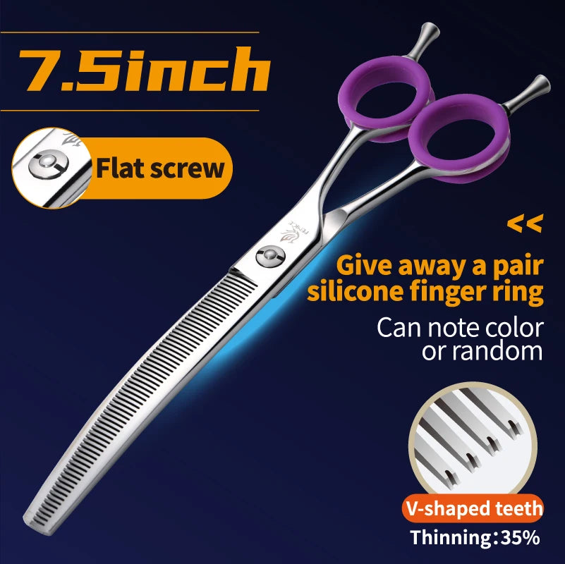 Fenice 7.0/7.5 inch Professional Dog Grooming Shears Curved Thinning Scissors for Dog Face Body Cutiing JP 440C High Quality