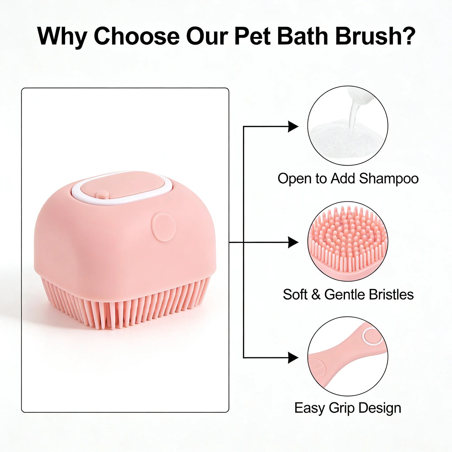 Pet Massage Brush Shampoo Dispenser Soft Silicone Brush Rubber Bristle for Dogs and Cats Shower Grooming Tool
