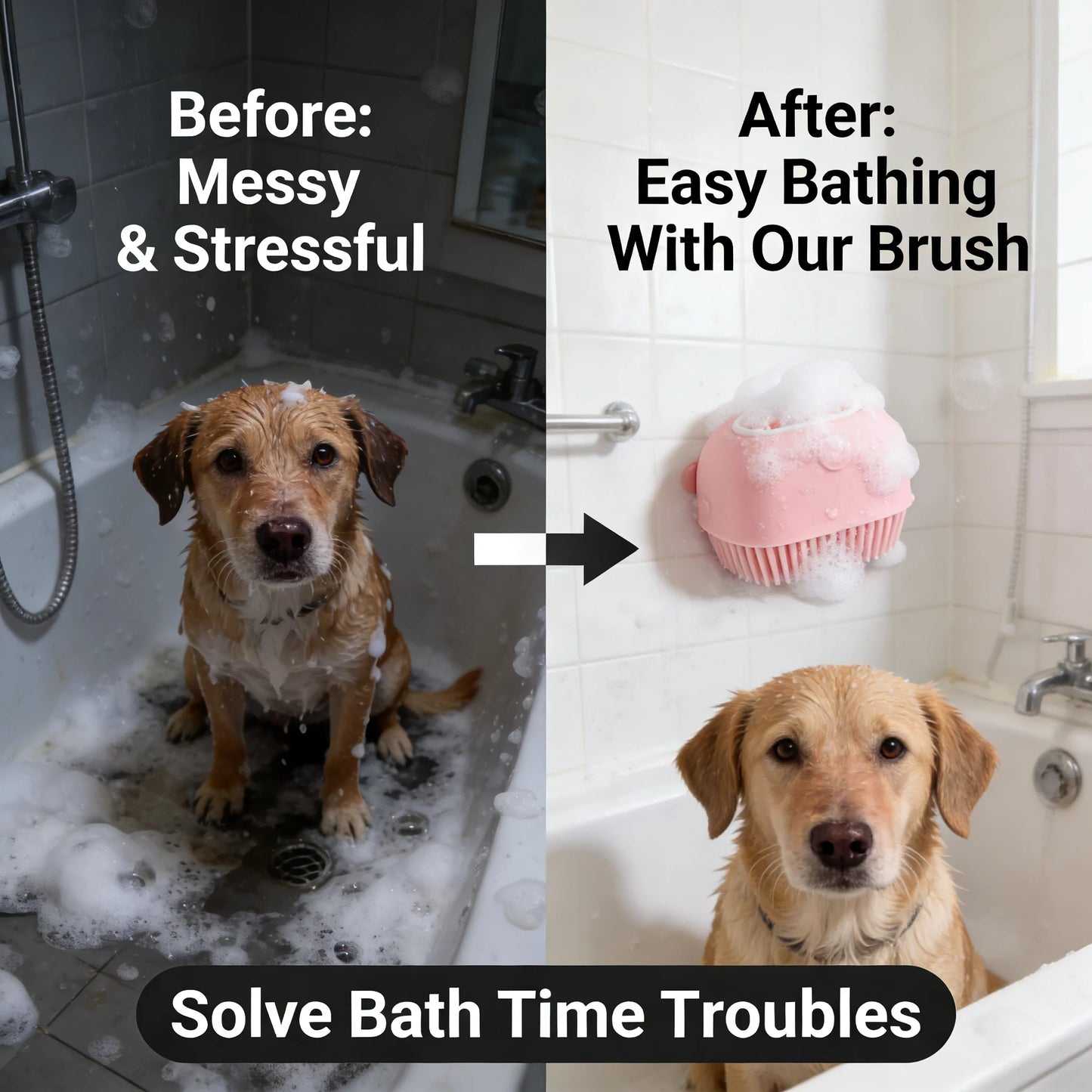 Pet Massage Brush Shampoo Dispenser Soft Silicone Brush Rubber Bristle for Dogs and Cats Shower Grooming Tool