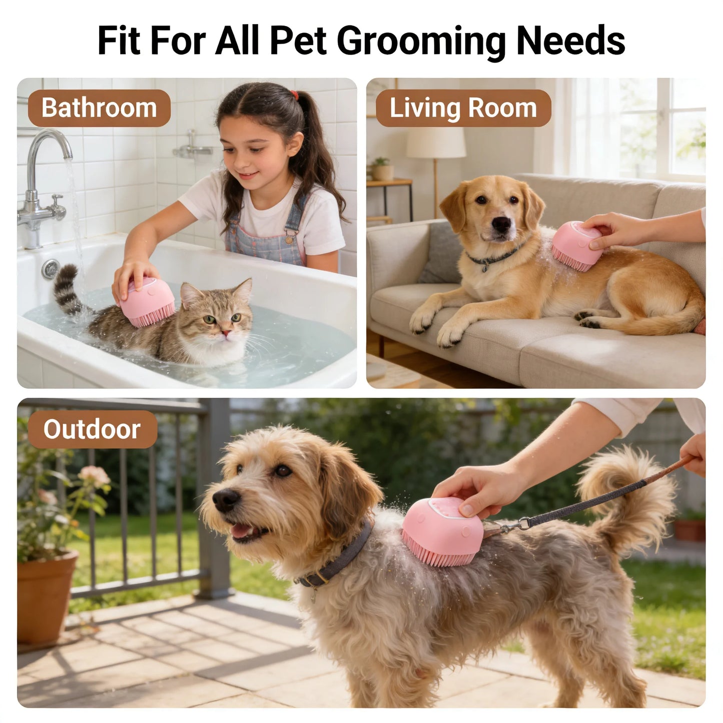 Pet Massage Brush Shampoo Dispenser Soft Silicone Brush Rubber Bristle for Dogs and Cats Shower Grooming Tool