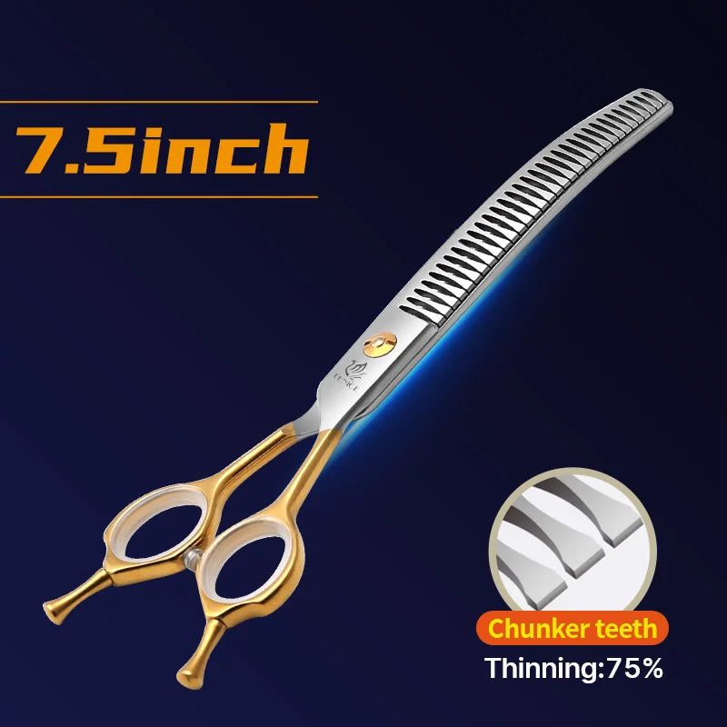 Fenice 7.0/7.5 inch Professional Dog Grooming Shears Curved Thinning Scissors for Dog Face Body Cutiing JP 440C High Quality