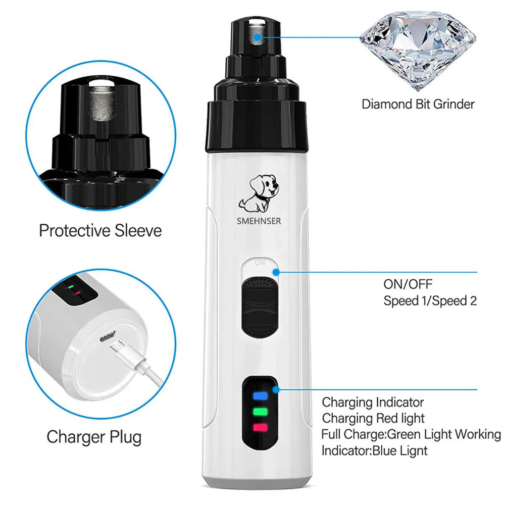 Rechargeable Dog Nail Grinders USB Charging Pet Nail Clippers Electric Dog Cat Paws Nail Grinder Grooming Trimmer Tools