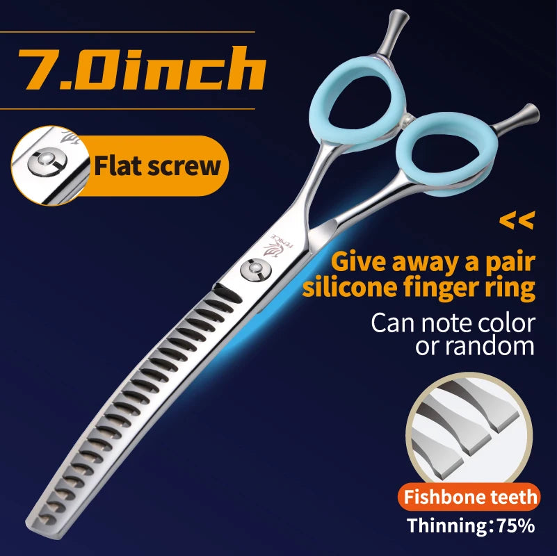 Fenice 7.0/7.5 inch Professional Dog Grooming Shears Curved Thinning Scissors for Dog Face Body Cutiing JP 440C High Quality